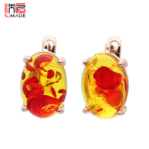 SJMADE Retro 2022 nouveau coloré ovale fleur Ambers Dangle boucles d'oreilles pour femmes bijoux cadeau 585 or Rose japonais coréen Eardrop ► Photo 1/6