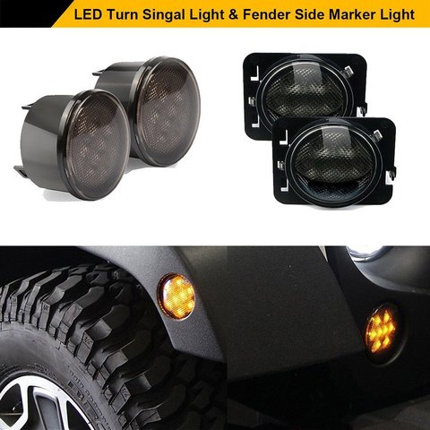 Ensemble de feux de stationnement pour Jeep Wrangler JK illimité, lentille de fumée jaune LED clignotant + marqueur latéral de garde-boue, 2007 – 2017 ► Photo 1/6