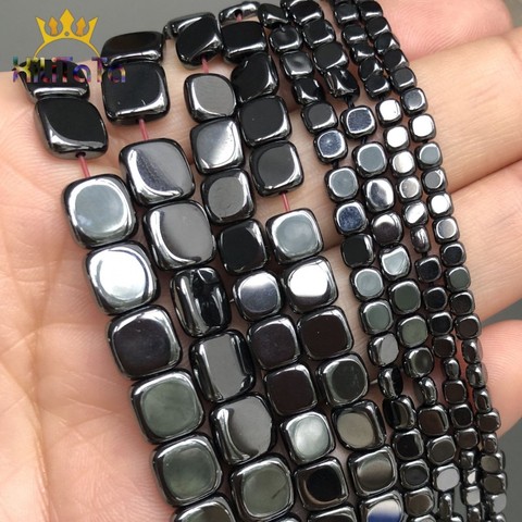 Perles de pierre carrées hématites noires naturelles perles entretoises en vrac pour la fabrication de bijoux bracelet à bricoler soi-même accessoires 15 ''3*3/4*4/6*6/8*8mm ► Photo 1/6