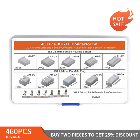 Kit de connecteurs 460 pièces, 2.54mm JST-XH avec connecteur femelle 2.54mm et adaptateur de boîtier 2/3/4/5/6 broches, jeu de bornes ► Photo 1/6