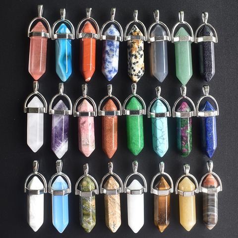 Assortiment de breloques en pierre naturelle, vente en gros, 24 pièces/lot, pendentifs et colliers chakra, 2022 de haute qualité, pour fabrication gratuite ► Photo 1/6