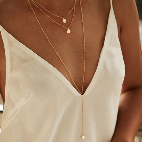 SUMENG – collier rond minimaliste à la mode pour femmes, nouvelle collection 2022, avec pendentif en petites paillettes, multicouche ► Photo 1/3