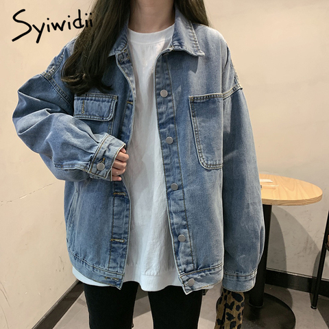 Syiwidii jean veste femmes vêtements surdimensionné jean denim manteau coréen manteaux hiver automne 2022 vestes pour femmes solide décontracté complet ► Photo 1/6