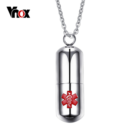 Vnox acier inoxydable pilule forme porte-conteneur bouteille ouvrable colliers et pendentifs médicaux accepter la gravure ► Photo 1/6
