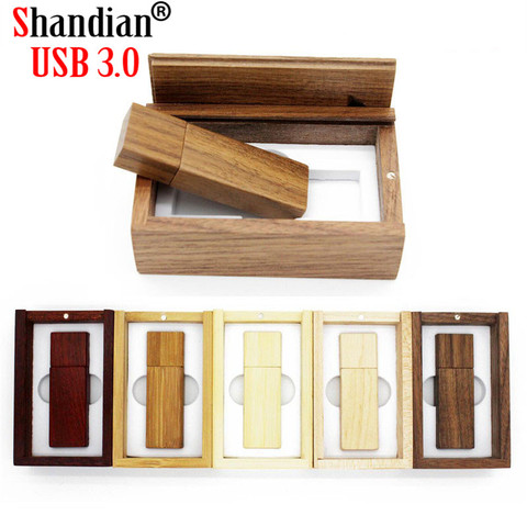 SHANDIAN (LOGO personnalisé gratuit) usb en bois + boîte-cadeau clé usb clé usb 3.0 bois clé usb 4GB 8GB 16GB 32GB 64GB cadeaux de mariage ► Photo 1/6