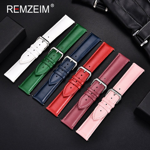 REMZEIM – Bracelet de montre en cuir de veau, matériau souple, 14mm, 16mm, 18mm, 20mm, 22mm, accessoires ► Photo 1/6