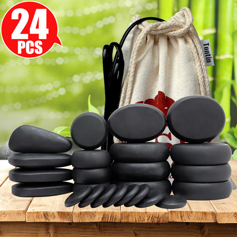 Tontin – ensemble de pierres de basalte pour Massage corporel, SPA de Salon de beauté avec sac chauffant en toile épaisse, soins de santé, soulagement des douleurs dorsales ► Photo 1/6