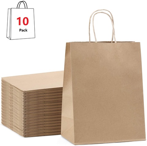 Sacs en papier Kraft pour cadeaux, sacs pour fêtes, sacs au détail, sacs de Shopping, sacs en papier brun avec poignées en papier 100% recyclables ► Photo 1/6