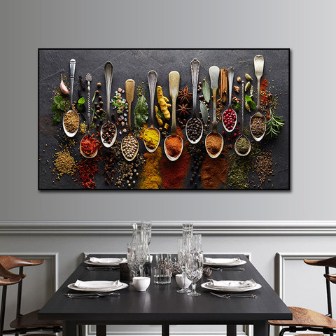 Grains épices cuillère poivrons toile peinture cuisine décoration affiches imprime pour salle à manger mur Art photos Art maison décor ► Photo 1/6