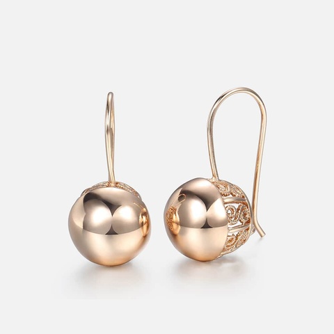 Davieslee – boucles d'oreilles à clous pour femmes, boule ronde remplie d'or Rose, bijoux à la mode, fermeture à pression, LGE66, 585 ► Photo 1/6