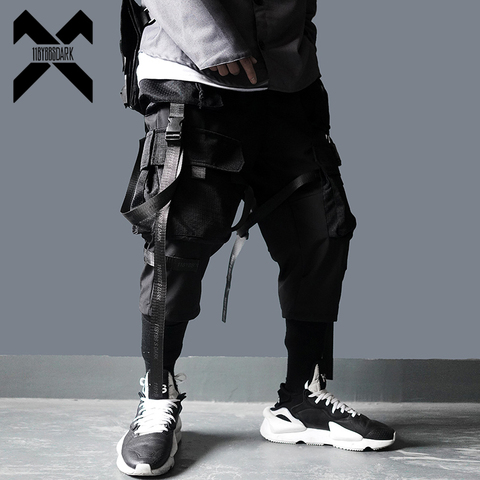 11 BYBB'S pantalon Cargo foncé pour hommes, Streetwear Harajuku, pantalon à ruban à poches multiples, taille élastique, hip-hop pour hommes, DG29 ► Photo 1/6