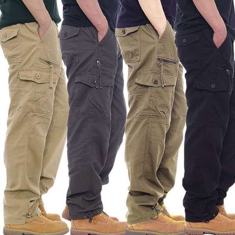 Pantalon Cargo en coton pour homme, salopette de style militaire, tenue d'entraînement tactique droite, vêtements d'extérieur, baggy à poches multiples, collection décontracté ► Photo 1/6