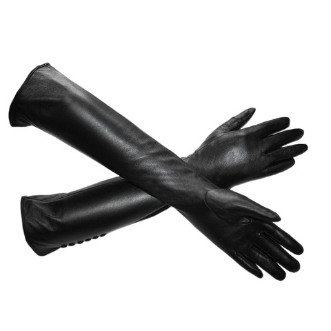 Gants longs en cuir pour femmes, 2 Styles, noirs, mode, haute qualité, doublure en velours, gants chauds d'hiver ► Photo 1/6