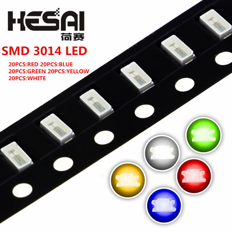 Lot de 100 diodes lumineuses SMD 3014, 5 couleurs, rouge/vert/bleu/jaune/blanc, eau claire ► Photo 1/6