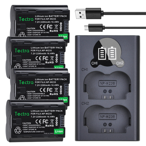 Batteries 2280mAh NP-W235 NPW235 pour caméra Fujifilm Fuji X-T4, 4 pièces, double chargeur LCD USB avec Port de Type C ► Photo 1/6