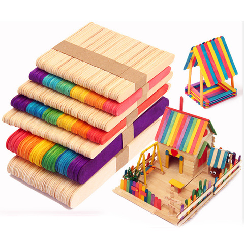 50 Pcs/Lot en bois artisanat crème glacée bâtons Pop Popsicle bâtons en bois naturel gâteau outils bricolage enfants travail manuel Art artisanat jouets ► Photo 1/6