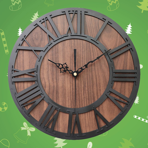 Horloge murale en bois, chiffres romains, en acrylique, noir, sans batterie ► Photo 1/6