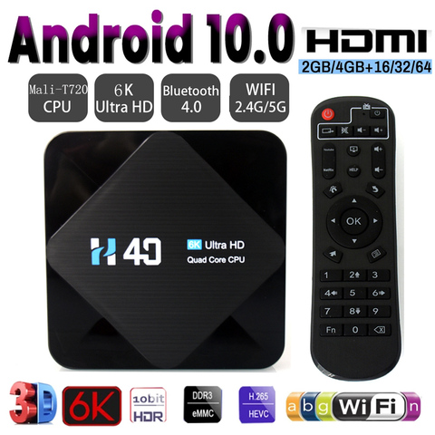 Boîtier Smart TV Android 10, 4 go/32 go/64 go, 2.4G/5GHZ, lecteur multimédia 6K/3D/1080P, avec Wifi double bande, Bluetooth et Youtube ► Photo 1/6