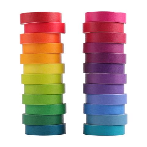 Ensemble de bandes adhésives Washi couleur arc-en-ciel, étiquette autocollante de masquage, couleurs macarons, décoration, DIY bricolage, 9mm, 15mm, 24 pièces, A6735 ► Photo 1/6