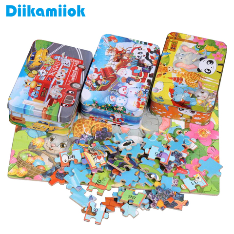 Puzzle en bois pour enfants, de dessin animé, jouets interactifs, apprentissage éducatif, pour petits, cadeaux de noël, tendance, 100 pièces, ► Photo 1/6