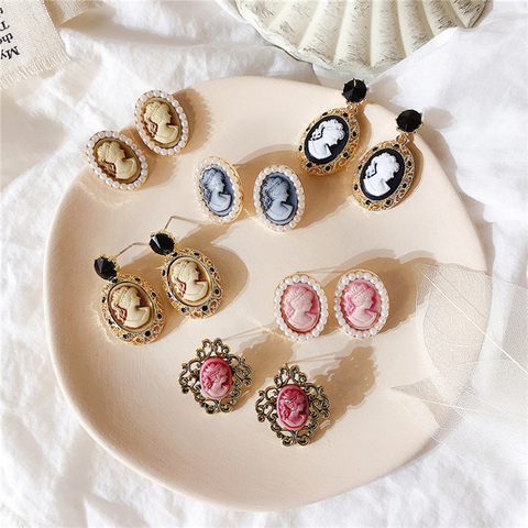 Boucles d'oreilles pour femmes, ovales, en acrylique, Style Vintage, de secours, pour dames et reines, bouton poussoir, à la mode, bijoux Cameo ► Photo 1/6