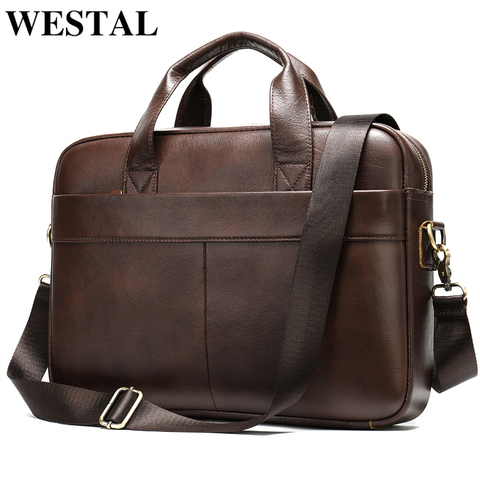 WESTAL Bag Executive pour hommes sac Porte-documents hommes en cuir véritable pochette d'ordinateur pour hommes Porte Document sac à main d'affaires ► Photo 1/6