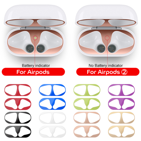 Protection contre la poussière en métal pour Apple AirPods 1 2 accessoires de couverture de boîtier autocollant de Protection peau protégeant les dosettes d'air 2nd des copeaux de fer ► Photo 1/6