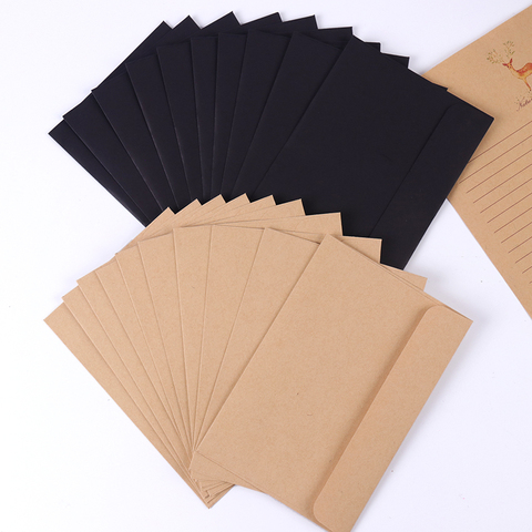 10 pièces/paquet 16cm x 10.8cm Kraft noir papier enveloppe Message carte lettre stationnaire stockage papier cadeau ► Photo 1/6