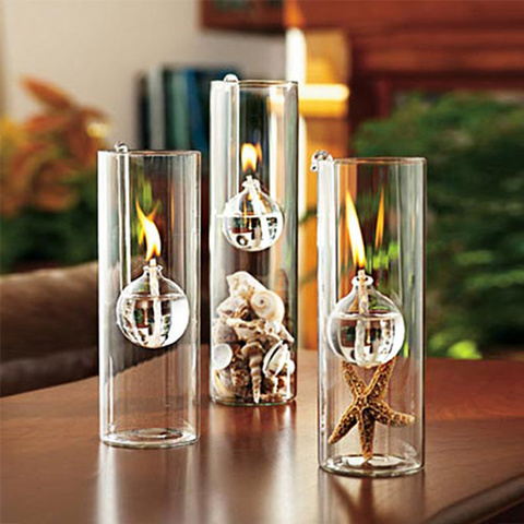 Créatif européen-fait romantique verre transparent cylindrique lampe à huile cadeau de décoration de mariage au lieu de bougeoir la maison ► Photo 1/5