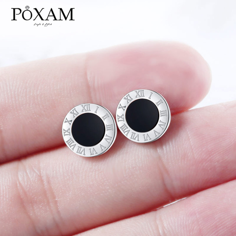 POXAM coréen rond cristal boucles d'oreilles pour femmes homme acier inoxydable chiffre romain petites boucles d'oreilles dame 2022 bijoux de mode ► Photo 1/6