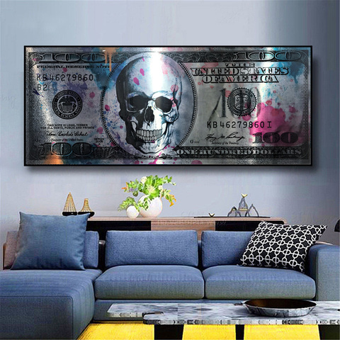 Affiche créative avec crâne en Dollar, Art moderne avec impression d'argent, peinture murale de 100 Dollars ► Photo 1/6