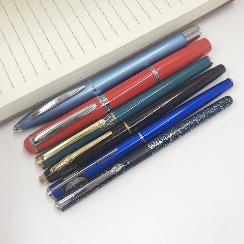 Stylos à plume Fine 0.5mm, 1 pièce, or argent noir rouge bleu vert métal Duke écriture stylos à encre pour la papeterie des étudiants ► Photo 1/5