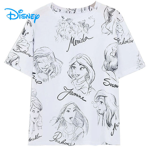 Disney princesse T-Shirt blanc neige Ariel cendrillon Belle jasmin T-Shirt femmes Vintage été décontracté Streetwear T-Shirt hauts Femme ► Photo 1/6