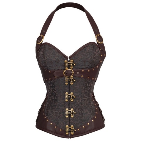 Corset en cuir PU, Corset gothique, sous le buste, Steampunk, Sexy, Bustier, marron, Punk, à lacets ► Photo 1/6