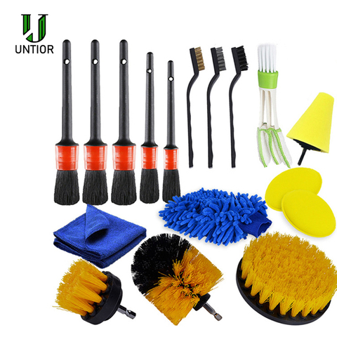 UNTIOR 13 pièces nettoyage de voiture détaillant brosse ensemble saleté poussière propre brosse pour voiture moto intérieur extérieur en cuir évents d'air propre ► Photo 1/6