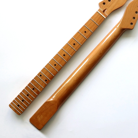 Col de guitare électrique en érable rôti, 22 frets pour kits de guitare télé faite à la main, finition brillante avec écrou ► Photo 1/6