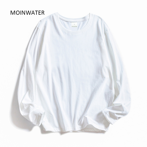 MOINWATER – T-shirt à manches longues et col rond pour femme, haut en coton doux et décontracté, de couleur blanche ou noire, MLT1901 ► Photo 1/6