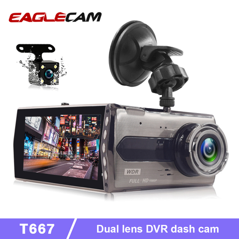 Caméra de tableau de bord DVR pour voiture, double objectif, Full HD 1080P, 4 pouces, IPS, Vision nocturne avant et arrière, enregistreur vidéo, capteur G, moniteur de stationnement ► Photo 1/6