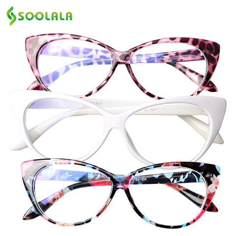 SOOLALA-lunettes de lecture pour femmes, 3 pièces, monture Anti lumière bleue, œil de chat, presbyte, teinté gris, lentille de thé ► Photo 1/6