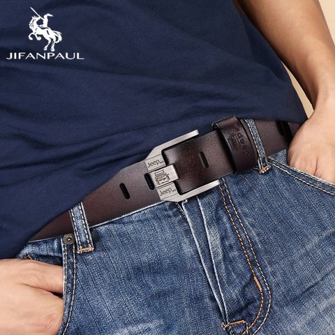 JIFANPAUL – ceinture en cuir véritable pour homme, accessoire de haute qualité, avec boucle noire, pour Jeans, en peau de vache, décontracté, Business, Cowboy ► Photo 1/6