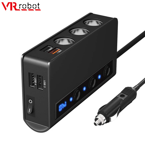 Rapide Charge 3.0 séparateur allume-cigare 12V/24V 3-Socket 180W ON-OFF DC répartiteur de voiture avec chargeur de voiture USB 4 ports ► Photo 1/6