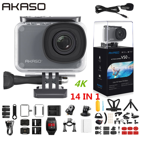 AKASO V50 Pro natif 4K/30fps 20MP WiFi caméra d'action EIS écran tactile 30m étanche 4k Sport caméra Support Micro externe ► Photo 1/6