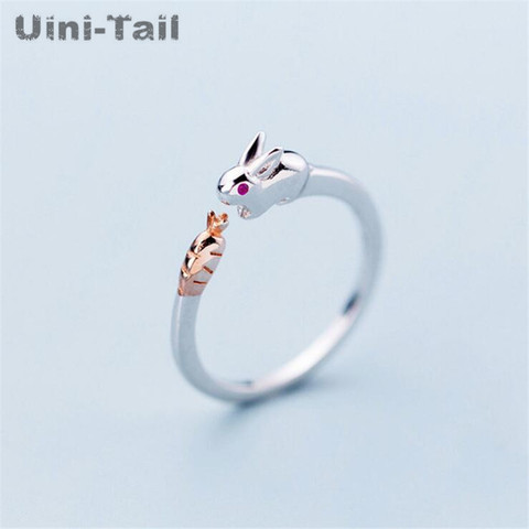 Uini-bague en argent sterling 2022, petite bague carotte lapin simple et mignonne, ouverte, à la mode, fantaisie, nouveauté 925, ED495 ► Photo 1/5