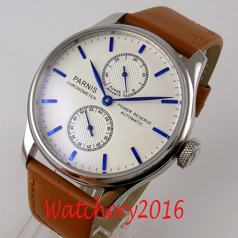 Parnis, cadran blanc de 43mm, réserve de puissance, marques bleues, mouvement automatique ST, montre pour hommes ► Photo 1/6