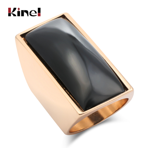 Kinel – bague noire pour femmes, couleur or, Punk Rock, grande Surface rectangulaire, bijoux Vintage, tendance, 2022 ► Photo 1/6