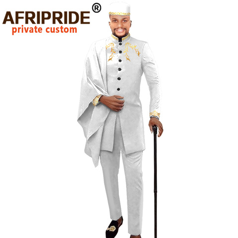 Vêtements de fête africains Dashiki pour hommes, manteaux imprimés Dashiki, pantalon et chapeau, ensemble 3 pièces en cire, AFRIPRIDE ► Photo 1/6