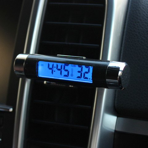 Horloges numériques de voiture portables 2 en 1, affichage de la température LCD, thermomètre électronique, rétro-éclairage bleu, accessoires de voiture, 1 pièces ► Photo 1/6