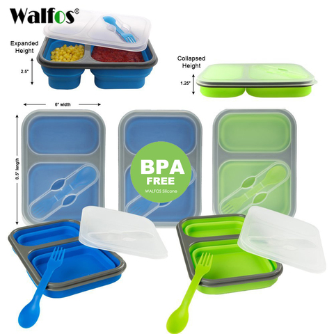 WALFOS boîte à déjeuner Portable pliable en Silicone bol Bento boîtes pliantes de stockage des aliments boîte à Lunch pour voyages en plein air ► Photo 1/6