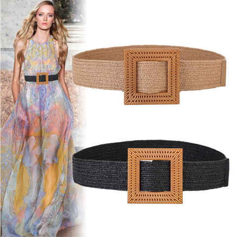 Ceinture paille tressée concepteur vintage grande taille boho ceintures pour femmes 2022 large cummerbund grand cinturon mujer tissé boucle de paille ► Photo 1/6