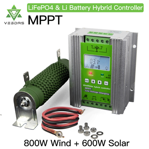 Contrôleur de charge hybride à énergie solaire, 1400 W, 12 à 24 V, dispositif de contrôle avec chargement MPTT, déchargement PWM, compatible avec les batteries au lithium, au plomb et à l'acide ► Photo 1/6